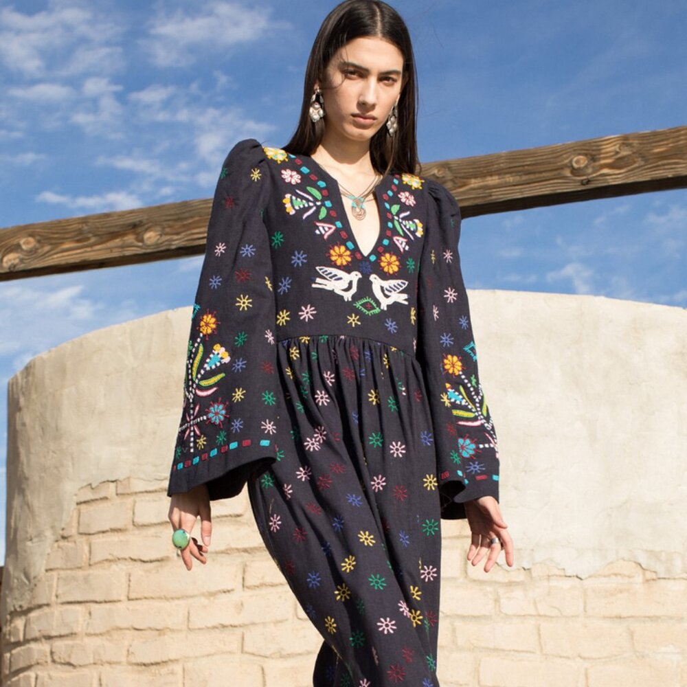 Stunning Hand Beaded + Embroidered Silk Savannah Lovebird Dress